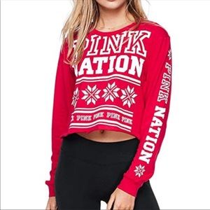 NEW VS Pink Nation Red Fair Isle Holiday Crop Top